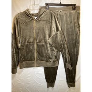 Velour Women's Hoodie & Jogger Set By Felina - Green Polyester Medium